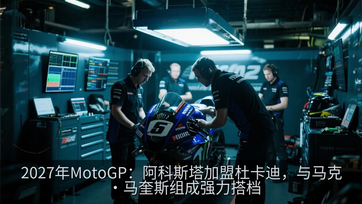 MotoGP维修区内的赛车工程团队进行调校